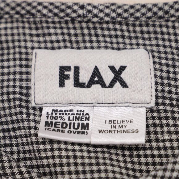 FLAX 100% Linen Gingham Micro-Check Short Sleeve Top Black/White Size M - Picture 6 of 6